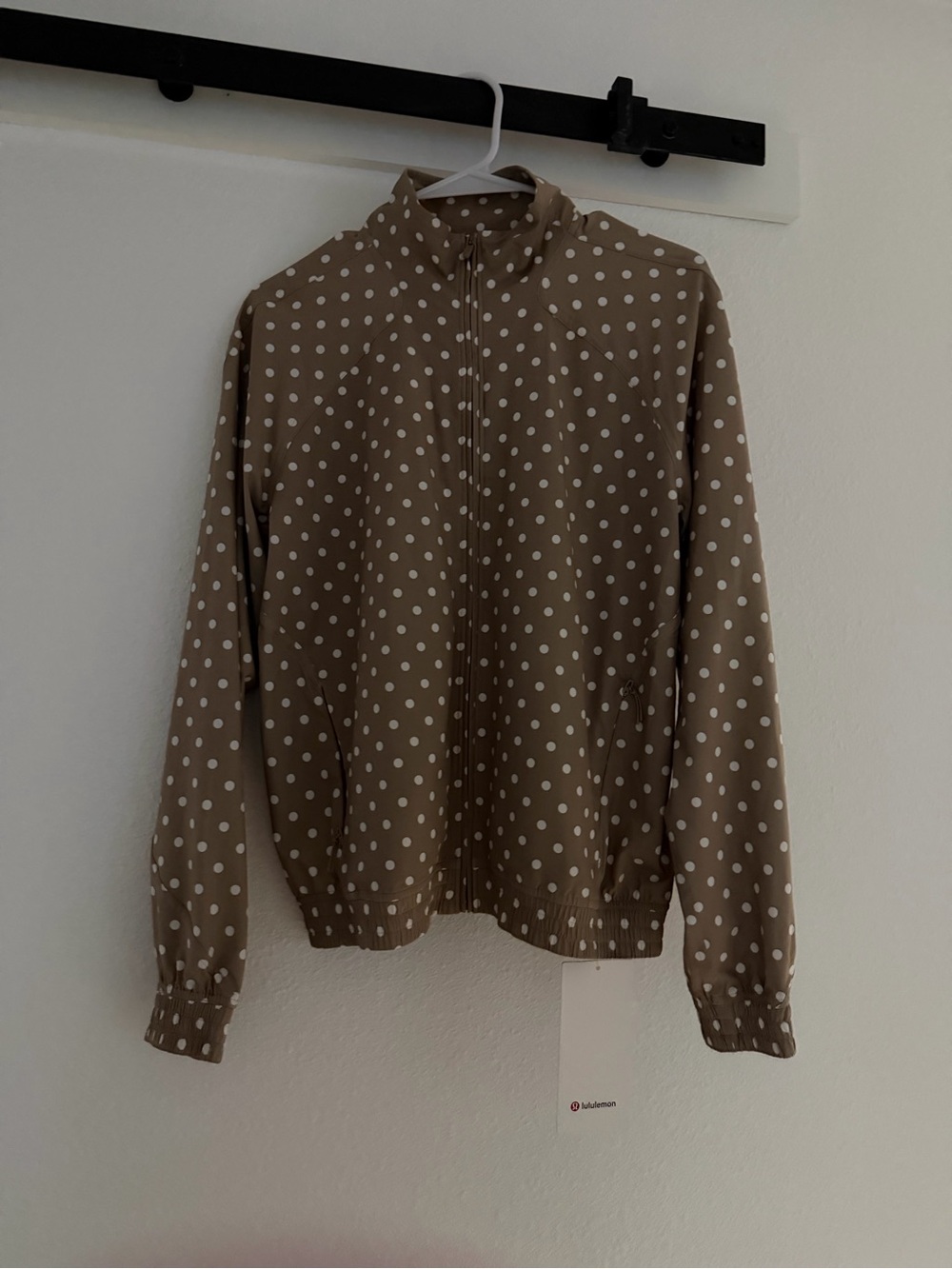 lululemon athletica Taupe Polka Dot Bomber Jacket and matching shorts